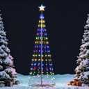 JOIEDOMI LED Christmas Cone Tree Lights, 6FT Outdoor Lighted Tree with 8 Lighting Modes & Star Topper, Christmas Decorations for Yard Porch Patio Garden Holiday Decor, Cool White