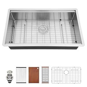 30x19 Kitchen Sink - Fuyuoer Undermount Stainless Steel 16 Gauge Workstation Single Bowl, 30x19x10 Inch Deep Basin with Round Corners