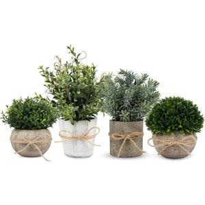 4 Pack Small Fake Plants, Artificial Plants Indoor for Home Decor, Small Faux Plants Indoor, Fake Plants in White Pot for Bathroom Bedroom Kitchen Office Farmhouse Room Shelf Decor