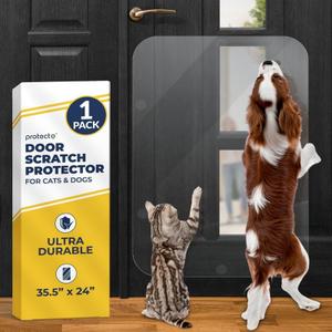 PROTECTO Heavy Duty Door Protector from Dog Scratching, 35 x 24 Clear Door Scratch Protector, Easy & Quick to Install on Window, Wall, Screen & Sliding Doors | Cat Scratch Guard for Indoors Outdoors (1-pack Clear)