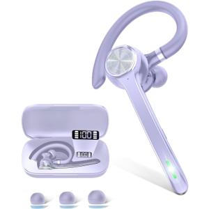 HEIBAS Bluetooth Headset, Wireless Bluetooth Earpiece with 500mAh Charging Case 72 Hours Talking Time Built-in Microphone for iOS Android Cell Phone, V5.1 Hand-Free Headphones for Trucker-Violet