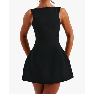 LuFeng Women's Summer Sexy Sleeveless Zipper Mock Neck Slim Fit A-line Mini Dress Bodycon Party Club Dress for Women M