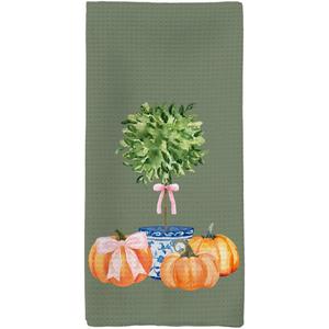Fall Kitchen Towels, Pumpkin Decorative Fall Hand Towels, Pink Bowknot Coquette Dish Towel Dishcloths Tea Towel for Kitchen, Blue and White Porcelain Tree Chinoiserie Decor, Green 16x24in