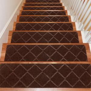 Seloom 9" x 36" Stair Treads for Wooden Steps- Carpet Non-Slip with Non Skid Backing Specialized for Indoor Steps, Removable Washable Step Runners Perfect for Dogs (Brown ,15-Pack, Rhombus) Seloom 9" x 36" Stair Treads for Wooden Steps- Carpet Non-Slip with Non Skid Backing Specialized for Indoor Steps, Removable Washable Step Runners Perfect for Dogs (Brown ,15-Pack, Rhombus)