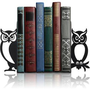 Geelin Owl Bookends for Shelves Decorative Metal Book Ends Set of 2 Styles Vintage Style Black Owl Design Heavy Duty Non-Slip Book Holders for Home Library Office Decor Gift for Reading Lovers