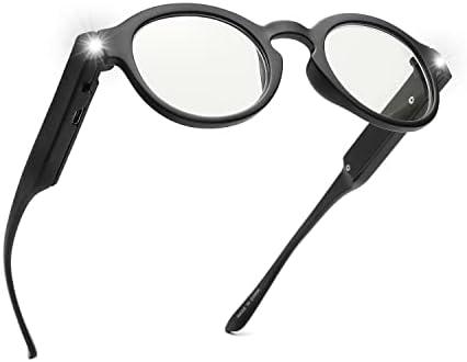 OKH Lighted Up Reading Glasses Rechargeable Bright LED Readers with Rechargeable Lights for Women Men