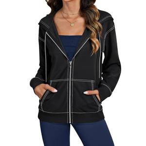 LYANER Women's Zip Up Hoodie Lightweight Long Sleeve Jackets With Zipper Fall Fashion Hooded Sweatshirt Black X-Small