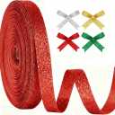 Glitter Ribbon Set, 4 Rolls Ribbons for Crafts (Red, Green, Gold, Silver), 3/8 Inch Wide x 10 Yards Each, Red Valentine Ribbon for Gift Wrapping, Holiday Valentines Wedding Party Decoration