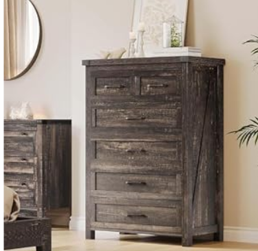YITAHOME 6 Drawer Dressers, Wood Dressers Chests of Drawers, Modern Dresser with Open Shelf Storage for Room, Entryway, Hallway, Dark Rustic Oak