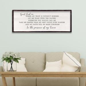 Foutcheou Spirit Lead Me Wall Decor, 32"X12" Christian Scripture Worship Song Religious Bible Verse Wall Art Sign, Wood Framed Farmhouse Kitchen Wall Decororation for Dining Room (Black)