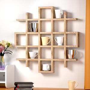 Suzile Oversize Coffee Mug Display Rack Wooden Display Shelves Rustic Wooden Floating Curio Shelf Travel Wall Mounted Coffee Mug Rack Holder Shadow Box Shelf(5.1x5.1x3in,Wood Color), Grid Size 5.1x5.1x3in