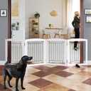 ZJSF Freestanding Dog Fence Indoor, Foldable Dog Gate for Doorways, Stairs or Hallways, Sturdy Wood Extra Wide Pet Gate with Support Feet for The House, White, 24 "Height-4 Panels