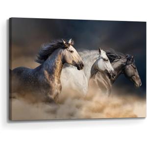 Animal Horse Canvas Wall Art: Galloping Horses Picture Farm Wildlife Photography Painting Print Equestrian Artwork Decor for Living Room Office Bedroom Home 36 x 24 Inch