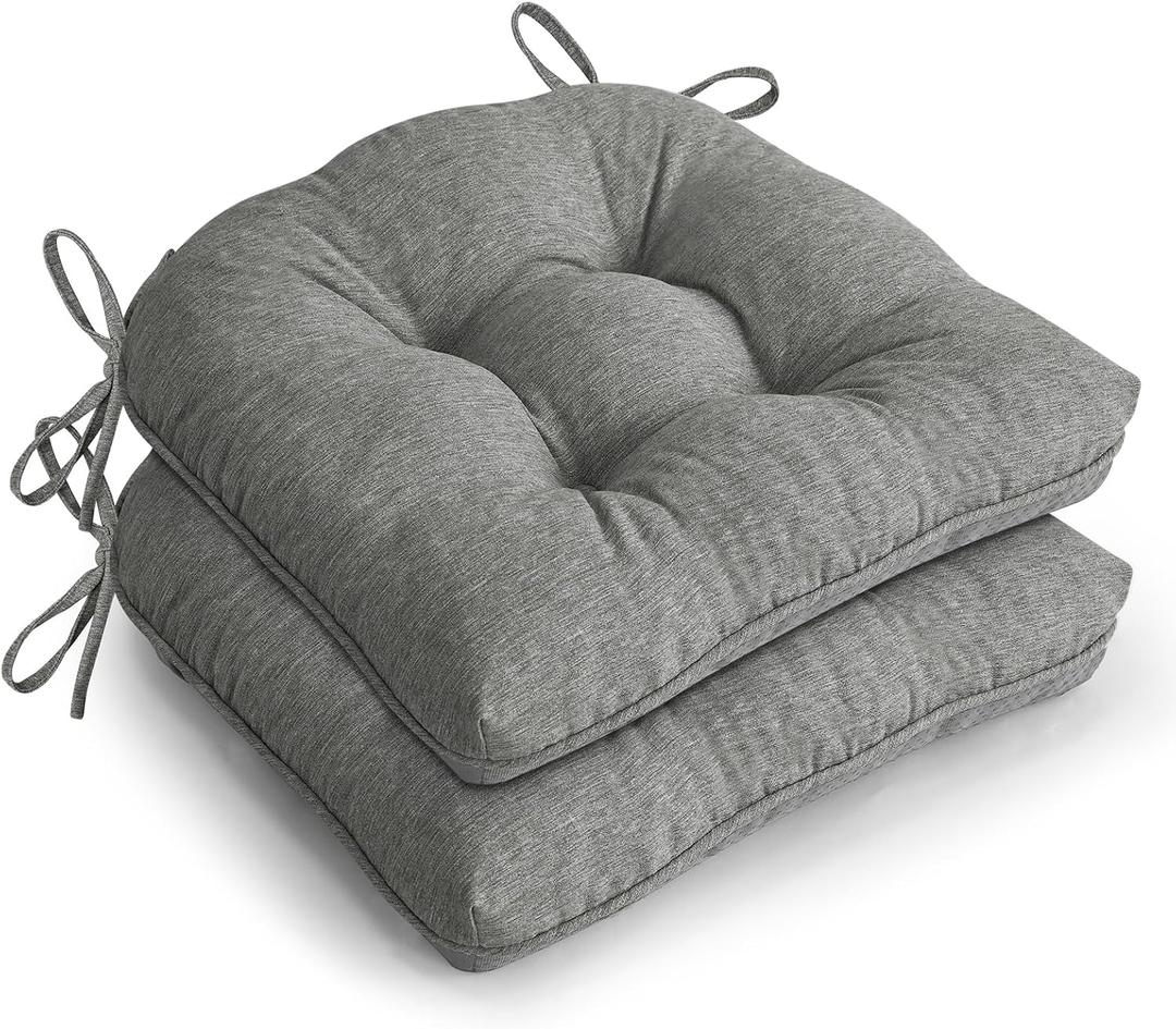 Shinnwa Dining Room Chair Cushions Set of 2, Memory Foam Kitchen Chair Cushions with Straps and Non-Slip Bottom, 2 Pack, 16.5x15.5x3in, Grey
