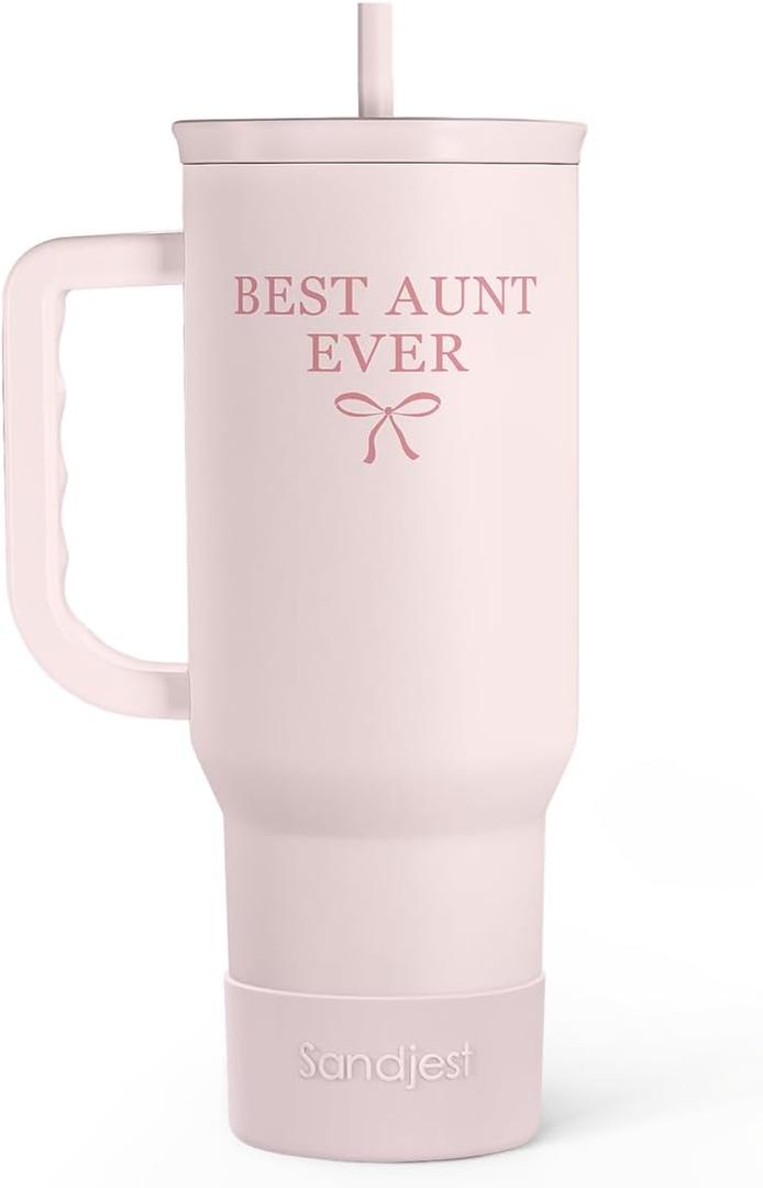Gift for Aunt - Best Aunt Stainless Steel Tumbler with Handle, Travel Coffee Mug for Moms - Aunts Gifts for Birthday Christmas Mothers Day, 40oz