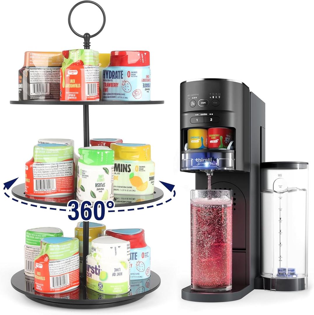 Flavor Pods Holder for Ninja Thirsti Flavored Water Drops, Rotatable Holds 15 Pods Storage Rack for Ninja Thirsties Drink System, Acrylic Pods Organizer for Ninja Thirsty, Black