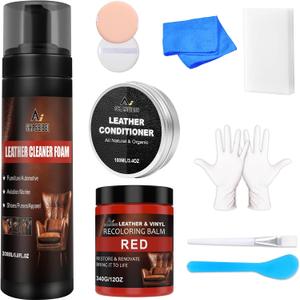 Leather Recoloring Balm Set,Leather Cleaner Restore Conditioner Mink Oil for Leather Repair Kit for Furniture Couches -Repairs Scratches Leather Dye Furniture Polish (Red, Leather Recoloring Balm Set)