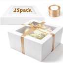 15 Pcs 14x14x6 inch Cake Boxes with Window, Includes 2 Rolls Ribbon