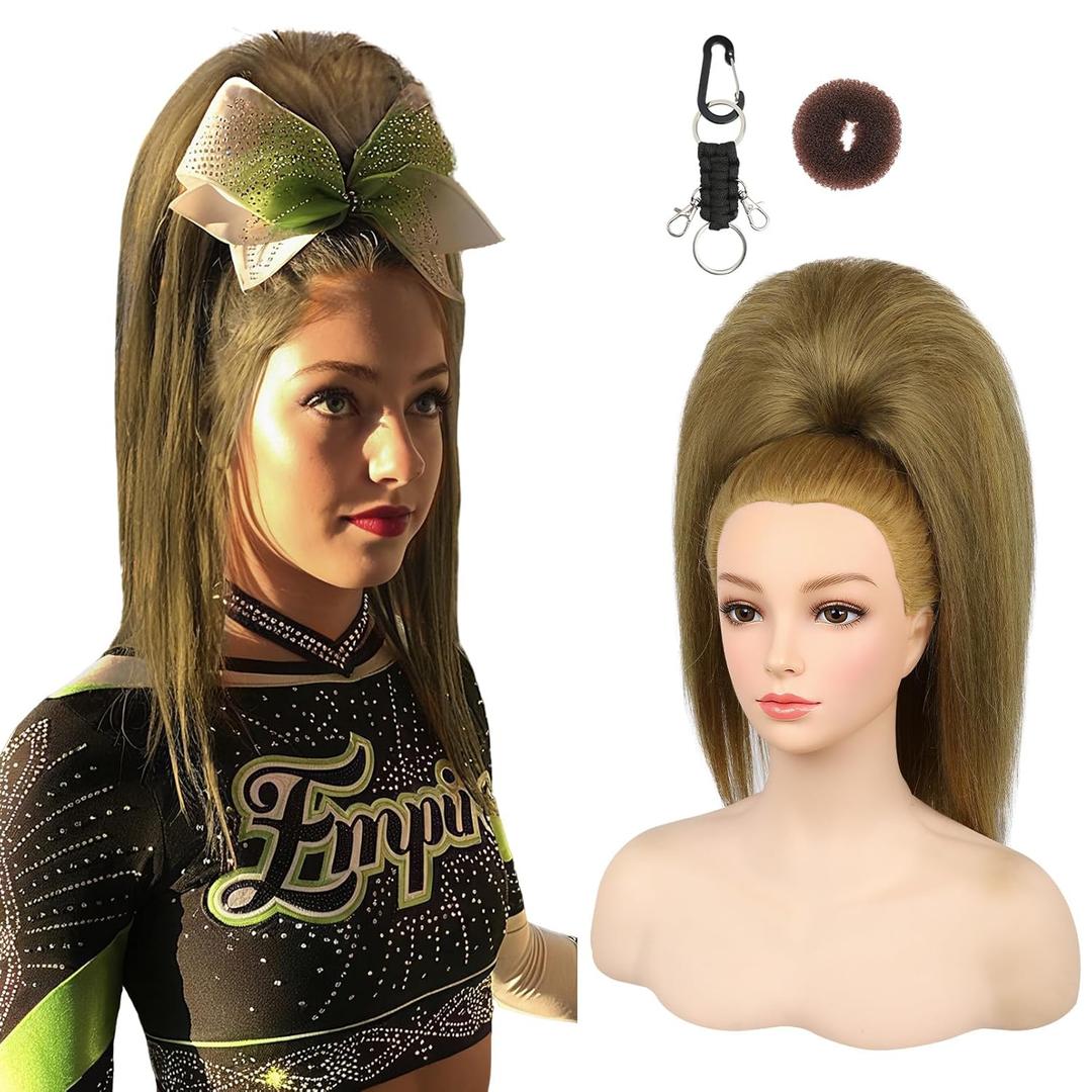 SEIKEA Cheer Ponytail Hair Piece, 100% Super Protein Fiber Straight Cheerleader Hairpiece Lightweight Silky Smooth Fluffy 18" Ponytail Extension for Cheerleader Competition, Dance Ash Blonde