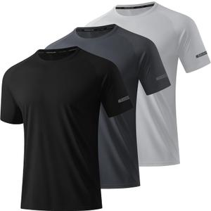 3 Pack Workout Shirts for Men Short Sleeve UPF 50+ Sun Protection Tee Moisture Wicking Athletic Rash Guard T-Shirts Running