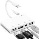 Lightning to HDMI Adapter for iPhone/iPad to TV, Dual USB OTG Adapter with Microphone Input for Live-Streaming, MIDI Keyboard, Mouse, HD TV/Projector/Monitor Compatible (White)