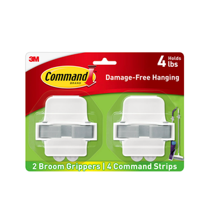 Command Broom and Mop Grippers Wall Hook, White, Damage Free Organizing, 2 Hangers