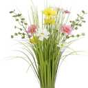 Artificial Grass Plants Outdoor with Wildflowers Multicolor Faux Shrubs Onion Wheat Stems Fake Bushes Plants Tall Grass UV Resistant Greenery for Outside Garden Potted Indoor Home Decor Office