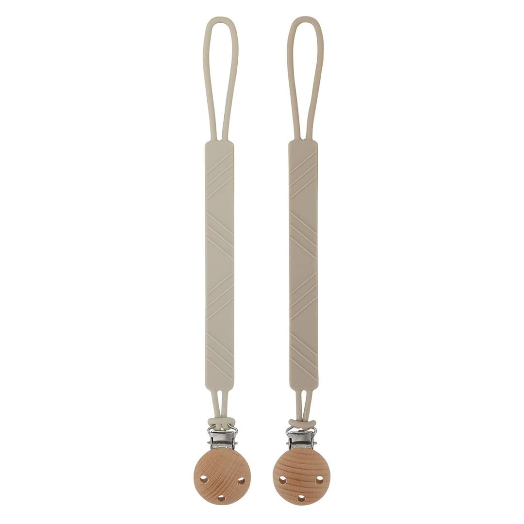 Silicone Pacifier Clip Holder for Baby Boy and Girl, Fits for Most Pacifier Teethers & Small Toys in Place, BPA Free (Sand+Light Grey)