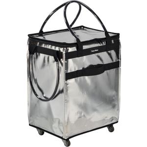 Reusable Grocery Bag On Wheels Large Capacity Shopping Trolley Foldable Rolling Tote Bag with Heavy Duty Handle for Travel (Silver, Medium)