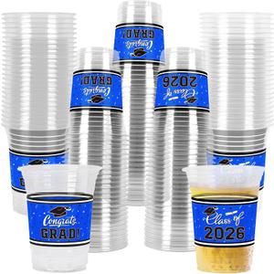 Gatherfun Graduation Decorations 2026-100 Pcs 16oz Blue Graduation Plastic Cups for Grad Party | Sturdy & Durable Drinkware for Grad Festivities | Essential Grad Party Supplies & Decorations, Small