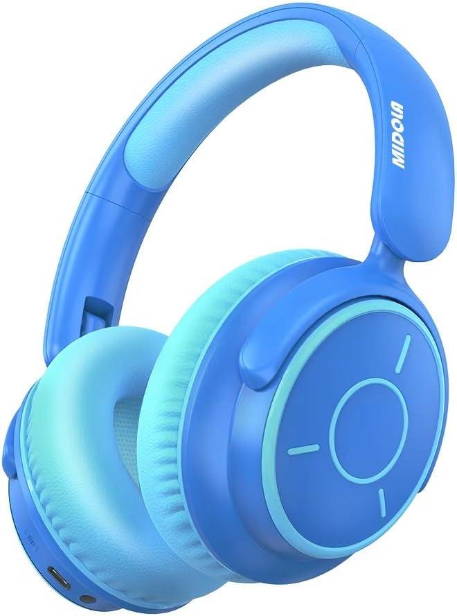 MIDOLA Headphones Kids Wireless Bluetooth Volume Limited 85/ 110dB Over Ear Foldable Noise Protection Headset/ Wired Inline Cable Aux 3.5mm Mic for Child Boy Girl Pad TabletTravel School Blue