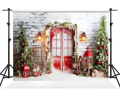 Kate 7×5ft Christmas Backdrop Photography Red Door Christmas Tree Wall lamp Decoration Xmas Studio Props for Photos Video Party