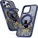 for iPhone 16pro max Case - Compatible with MagSafe for Women Girls Bulit-in 360 Rotatable Magnetic Ring Holder Kickstand Cute Aesthetic Black Cat Design for Apple 16pro max