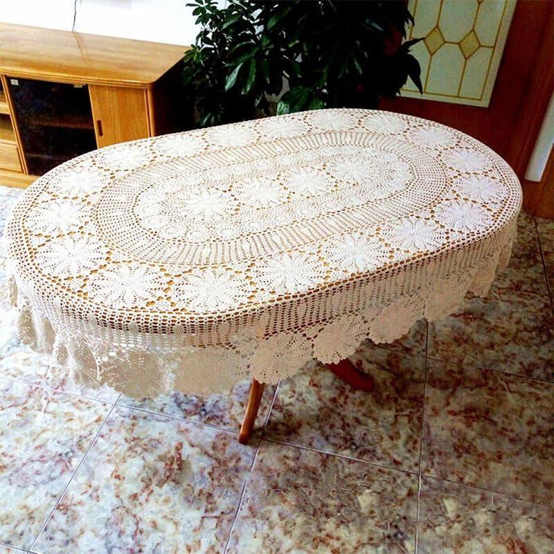USTIDE Vintage Oval Crochet Tablecloth 59"x102"Beige Cotton Lace Table Cover Rustic Oval Table Overaly for Wedding/Party
