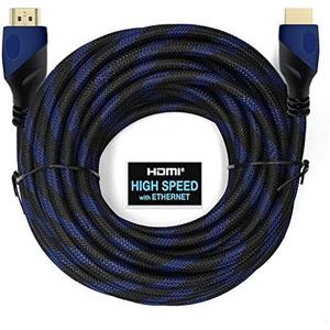Premium Braided Nylon HDMI Cable Gold Series High Speed HDMI Cable with Ferrite Core for PS4, X-Box, HD-DVR, Digital/Satellite Cable HDTV 1080P Blue (50 Feet)