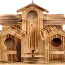 Wooden Bird House for Outside, 7-Compartment Large Birdhouse Castle with Perches, Weatherproof Burnt Wood Hanging Bird Nest for Garden Patio, Decorative Bird Shelter for Bluebird, Finch, Sparrow