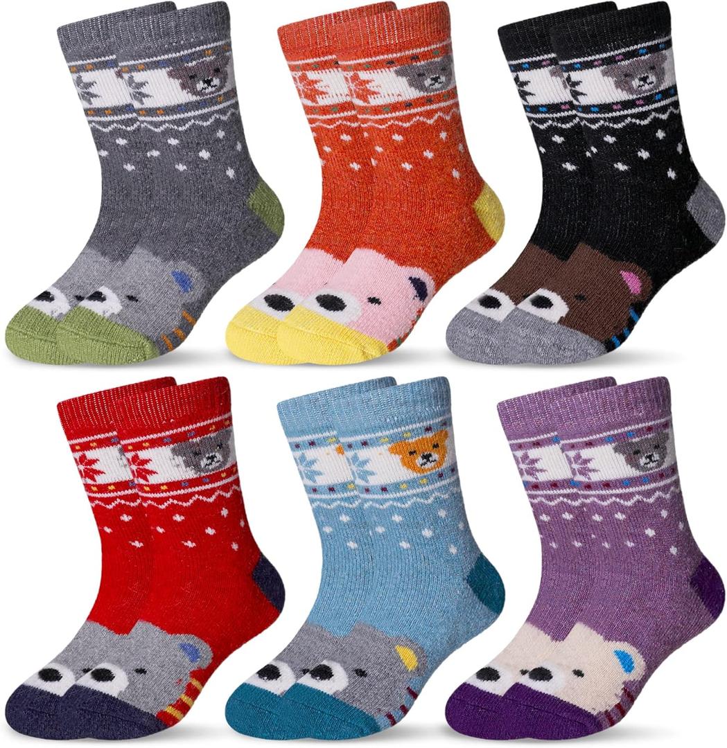 Eocom Kids Wool Socks For Boys Girls Warm Hiking Thermal Winter Cozy Soft Thick Toddlers Crew Boot Socks 6 Pairs (4-7 Years)