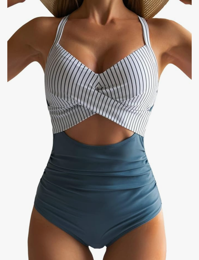 Eomenie Women's One Piece Swimsuits Tummy Control Cutout High Waisted Bathing Suit Wrap Tie Back 1 Piece Swimsuit M