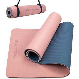 BEAUTYOVO Yoga Mat with Strap, 1/3 Inch Extra Thick Yoga Mat Double-sided Non Slip, Professional TPE Yoga Mats for Women Men, Workout Mat for Yoga, Pilates and Floor Exercises (Cherry Pink & Navy Blue)