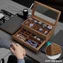 Watch Box with 10 Slots, 2-Tier Watch Case for Large Dial Watches, Watch Display Case with Lid, Removable Watch Pillows, Gifts for Men Women, Watch Organizer with Drawer, Jewelry Box, Walnut
