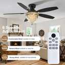 Crystal Ceiling Fan Fandelier with Lights-Ceiling Fans with Lights,54" Low Profile and Remote Control, Flush Mount, Reversible, Dimmable, Noiseless, Black Ceiling Fan for Bedroom