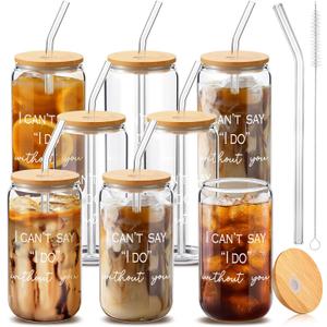 8 Pcs Bridesmaid Proposal Gifts 16 oz I Can't Say I Do Without You Cup Can Shaped Glass Drinking Glasses Bridesmaid Proposal Gifts for Women Engagement Wedding Bridal Shower Travel Portable