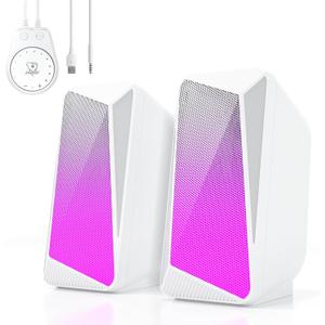SOULION C30 Bluetooth Computer Speakers, 2.0 PC Speakers USB Powered & 3.5mm Aux Speaker with Easy-Control Pod, Pulsing & LED Flame Lights, Desktop Speaker for Monitor Laptop - White