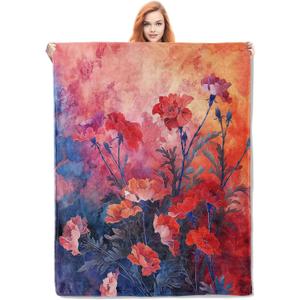 Vibrant Carnations Painting Blanket, Floral Art Flannel Throw Blankets,Soft Warm Lightweight Cozy Plush Throws for Bedroom Sofa Office Home Decor Gifts for Women Girls 60"x50"