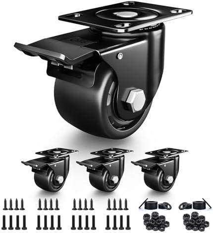 ANDUTEES 3 Inch Heavy Duty Casters Set of 4, Load 4400lbs, Locking Swivel Plate Industrial Casters with Double Ball Bearings, Low Gravity Center Castor Wheels for Furniture, Workbench, Equipment