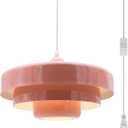Hanging Lamp Pink Plug in Pendant Light Mid Century Modern Pendant Lamp Fixtures Nordic Hanging Light Style Pendant Lighting Metal Shade for Living Room Dining Room Bedroom Kitchen Island