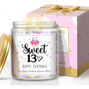 13th Birthday Gifts for Girls, Happy Birthday Candle with Sprinkles, Unique 13Year Old Gifts for Her Sister Best Friends Daughter Bestie Turning 13 Birthday Present