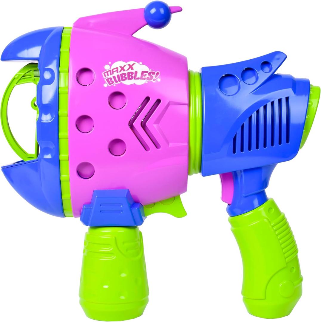 Maxx Bubbles Handheld Bubble Bazooka 12 Bubble Blaster with Dual Grip, Makes Giant Bubbles, Bubble Solution Included, Large Bubble Machine is Ideal for Outdoor Fun, Backyard Parties & Playtime