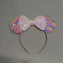 Mouse Ears Headbands, Sequin Pink Mice Ears for Women Girls, Shiny Bow Headband for Cosplay Costume Party Decorations