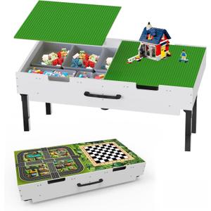3in1 Table with Storage,Wooden Kids Activity Table for Lego,Building Block